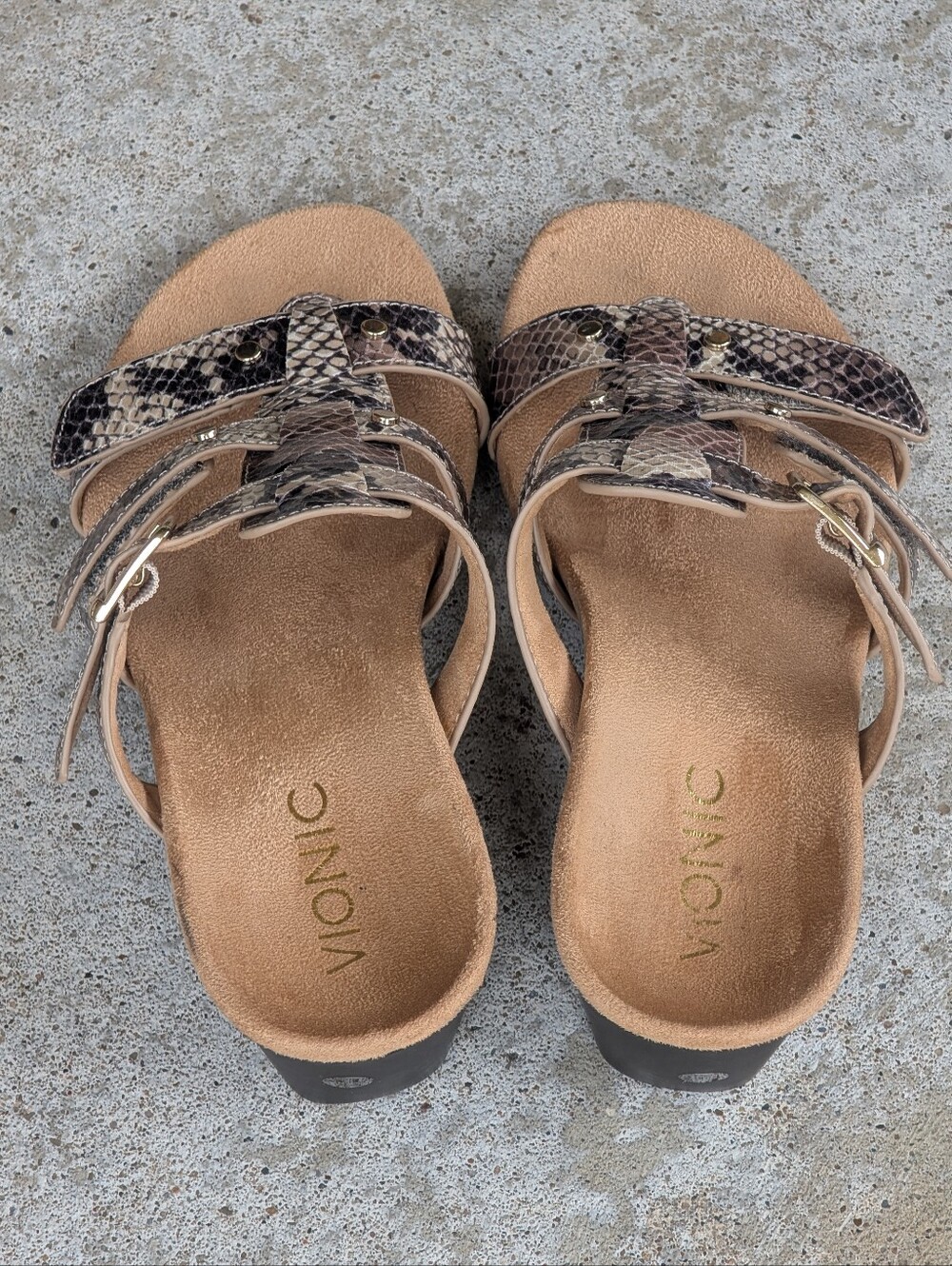 Vionic Radia Wedge Sandals Adjustable Triple Strap Snakeskin Slides Size 5 - Picture 3 of 9
